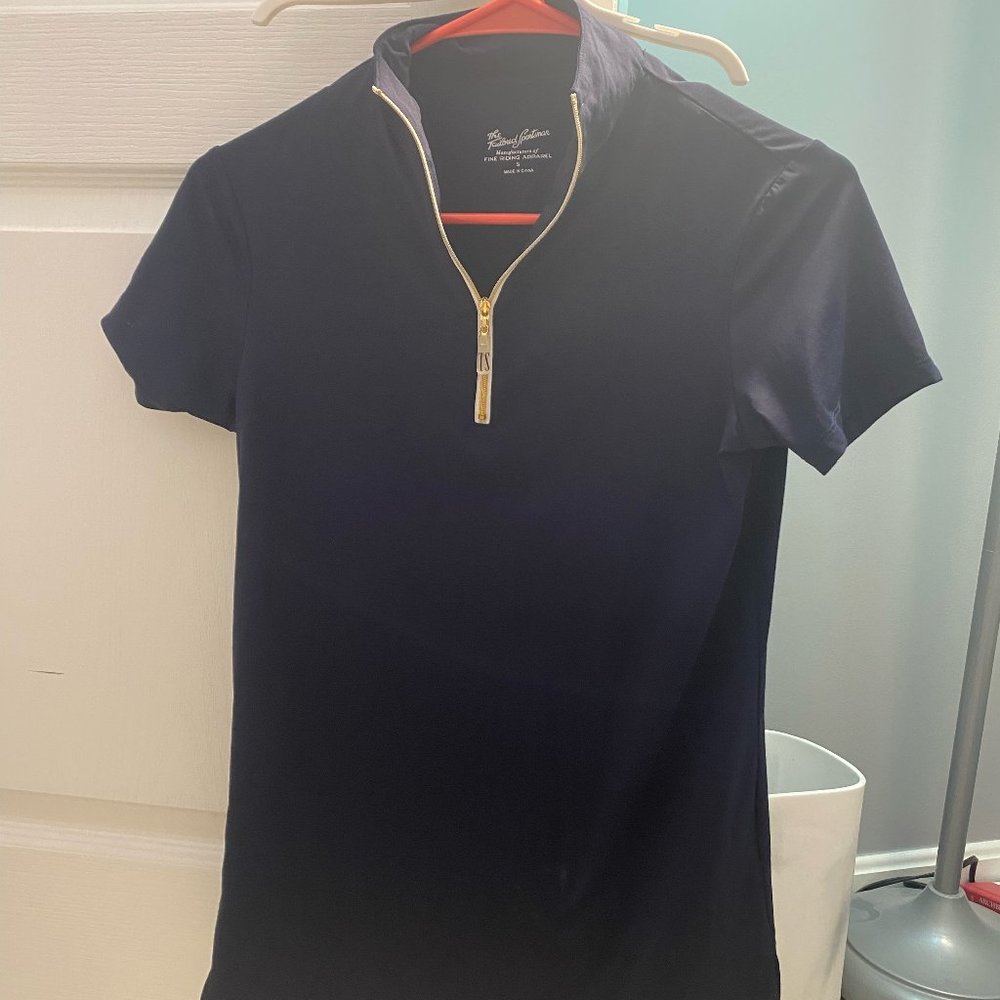 Tailored Sportsman Navy w Gold zipper short sleeve top